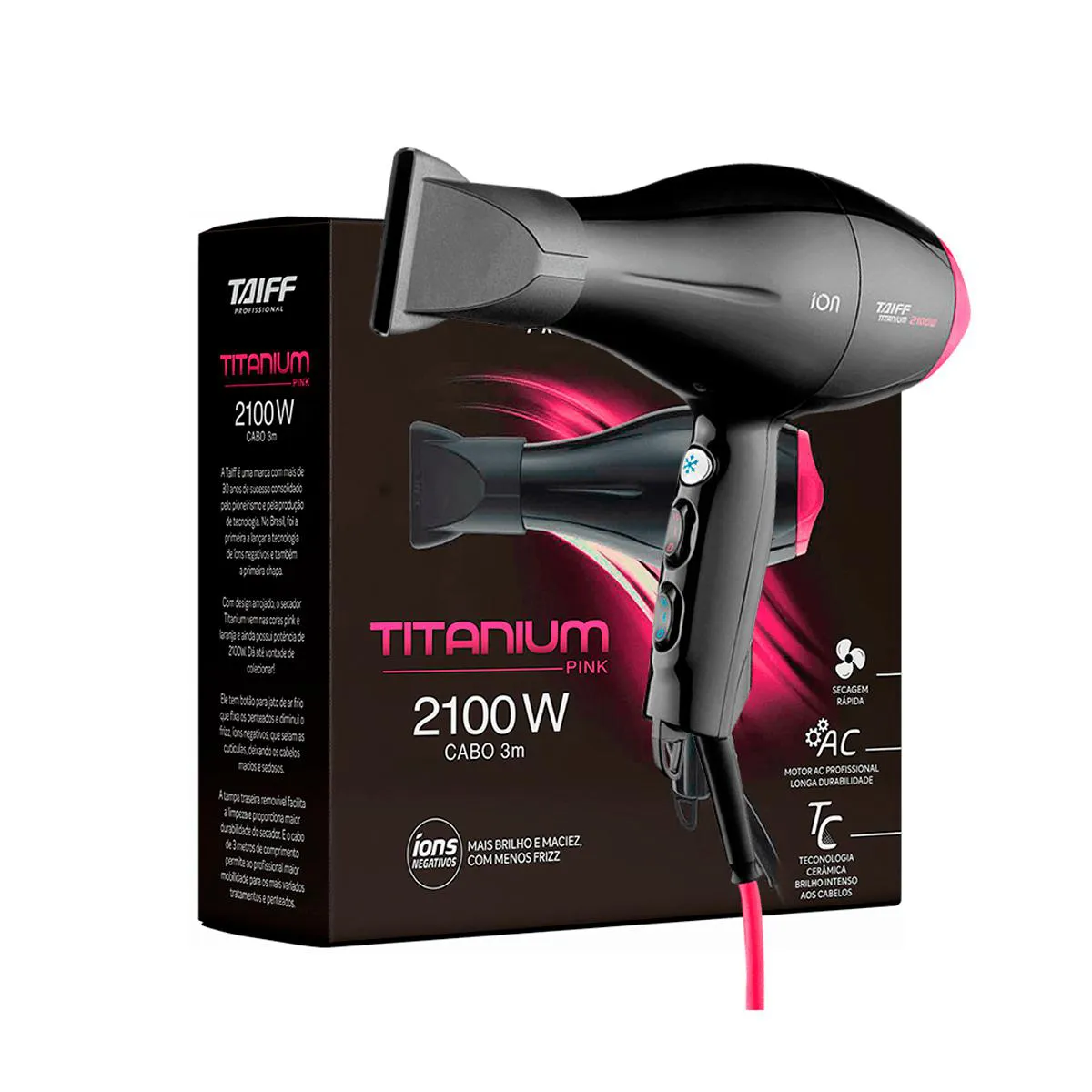 Secador Titanium Pink 2100w- 127v - Taiff Professional