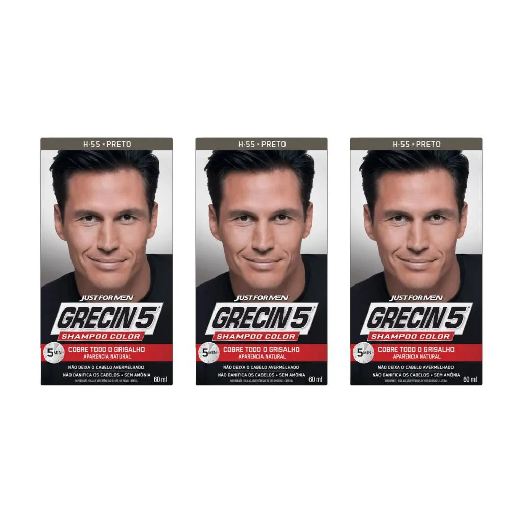 Tonalizante para Cabelos Grecin 5 Preto 60ml - Kit C / 3un