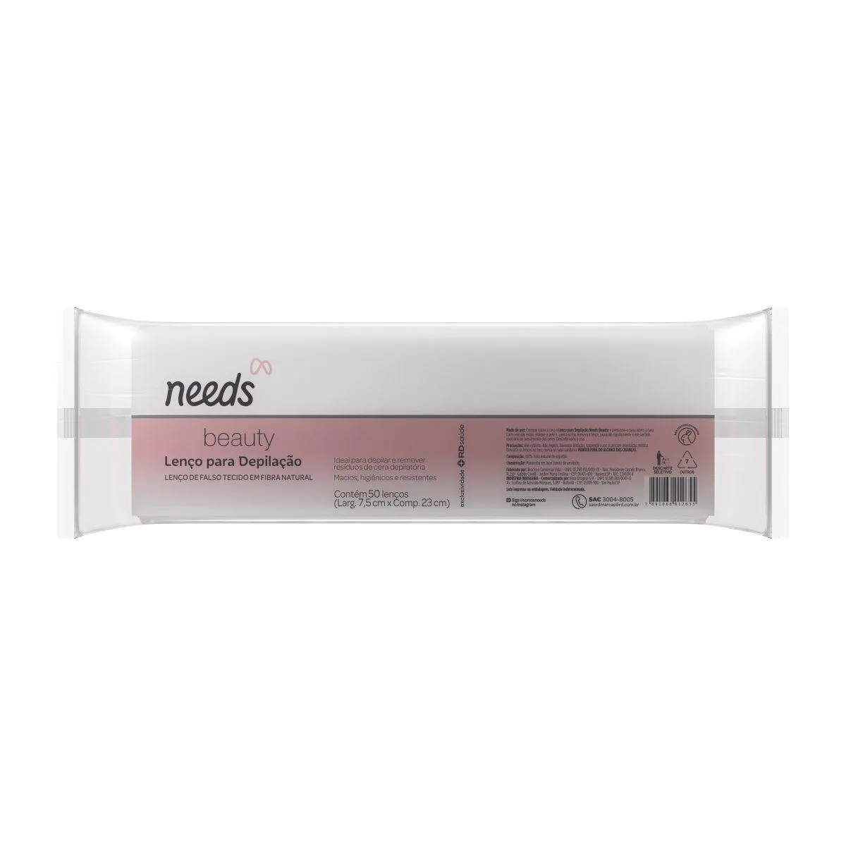Lenço para Depilação Needs Beauty Fibra Natural 50 Unidades