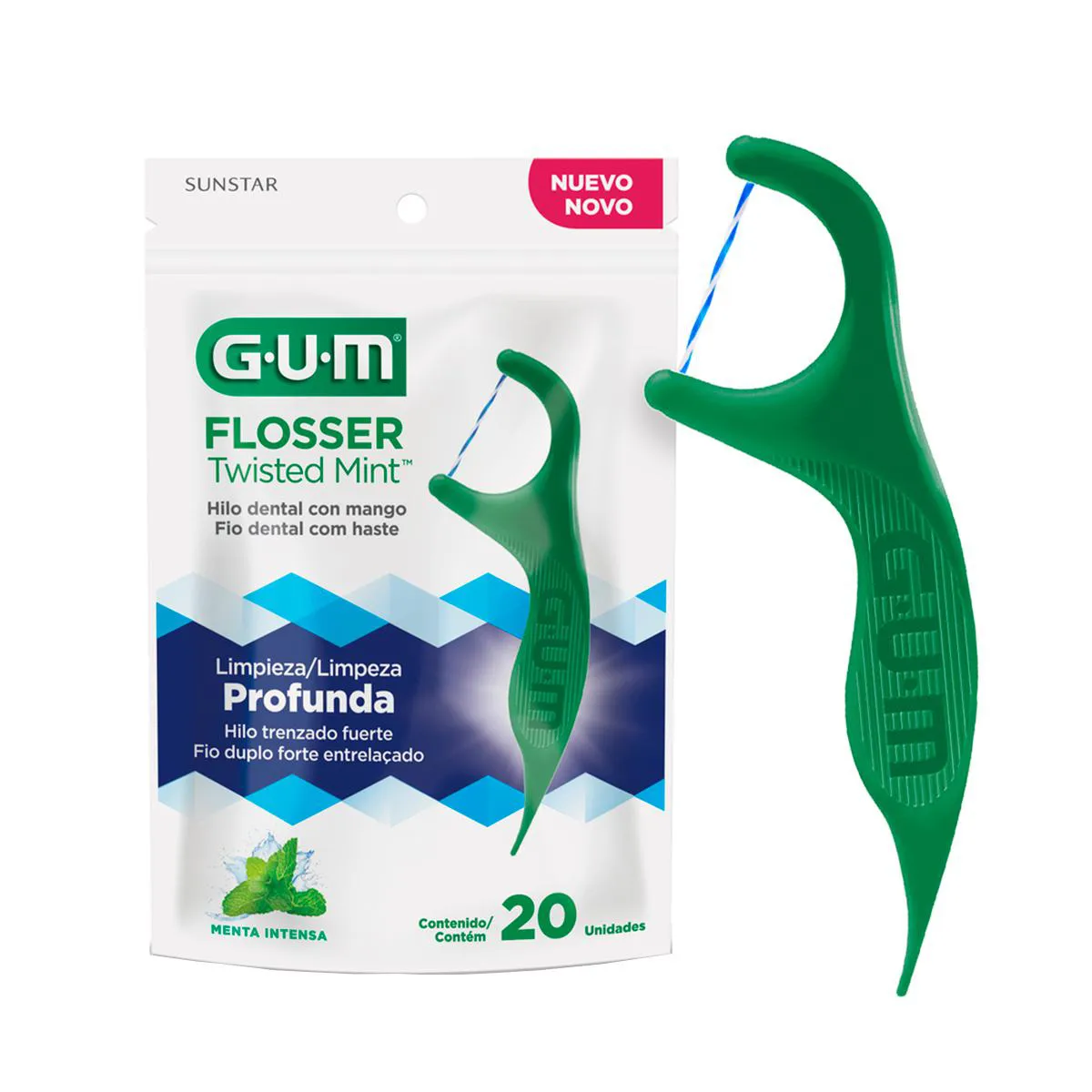 Fio Dental com Cabo GUM Flosser Twisted Mint 20 unidades