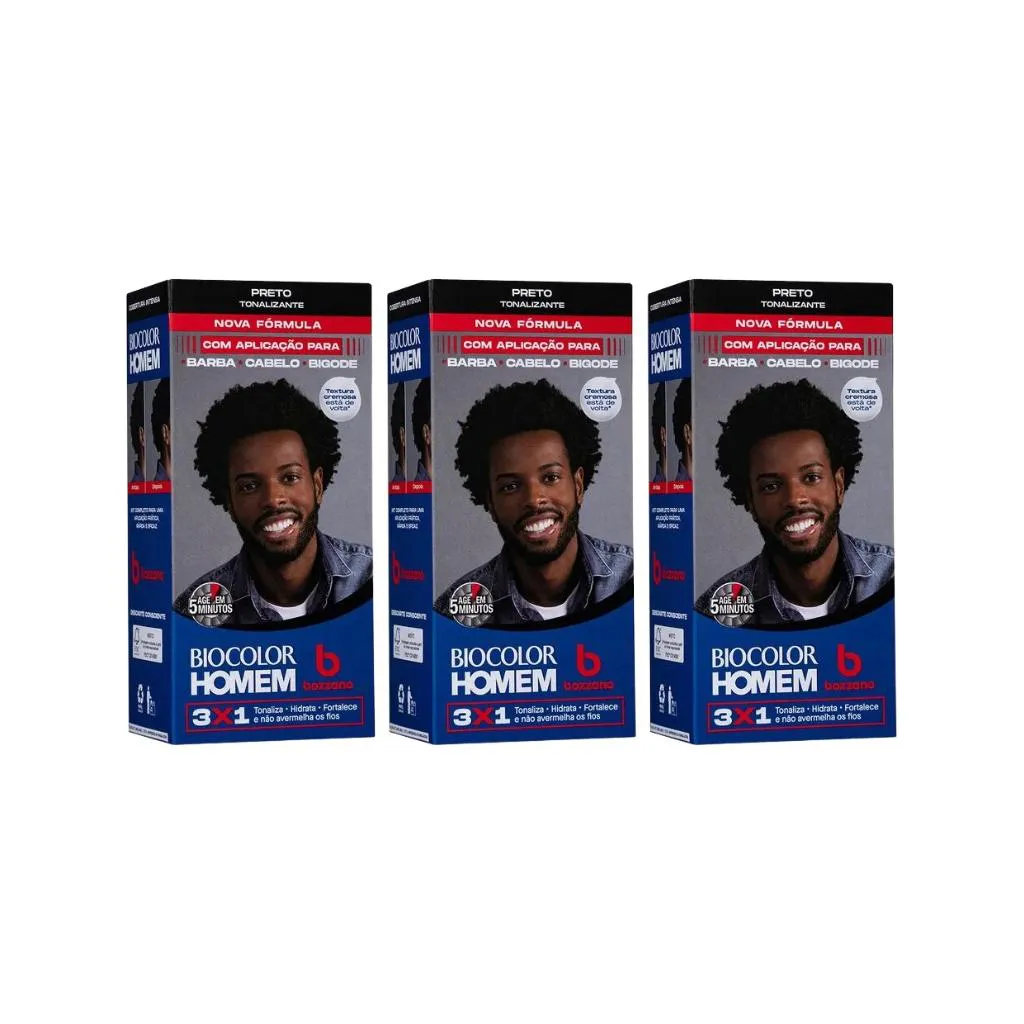 Coloraçao Biocolor Homem Bozzano Preto - Kit C / 3un