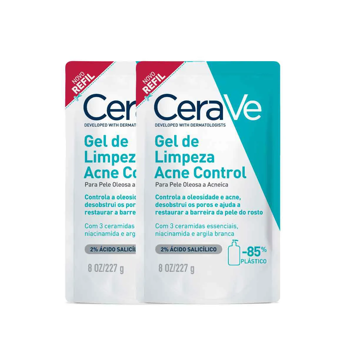 Kit Refil Gel de Limpeza Cerave Acne Control Pele Oleosa a Acneica 227g com 2 unidades