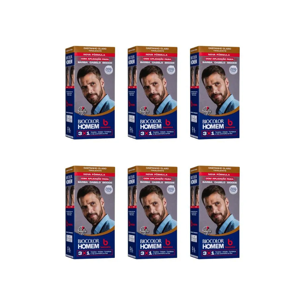Coloraçao Biocolor Homem Bozzano Castanho Claro - Kit C / 6un