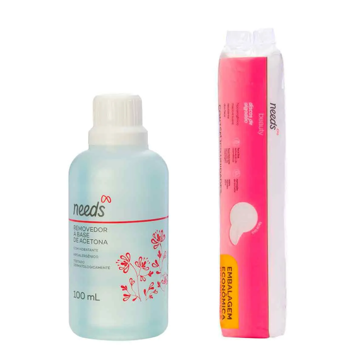 Kit Needs Beauty Removedor de Esmalte com Acetona 100ml + Algodão Disco 100 Unidades
