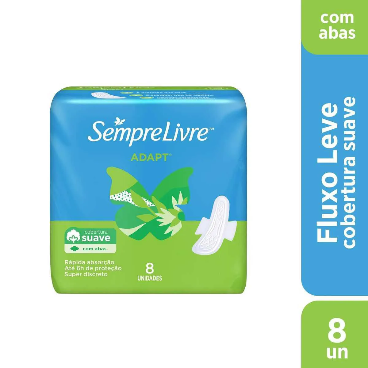 Absorvente Sempre Livre Adapt Cobertura Suave Com Abas com 8 unidades