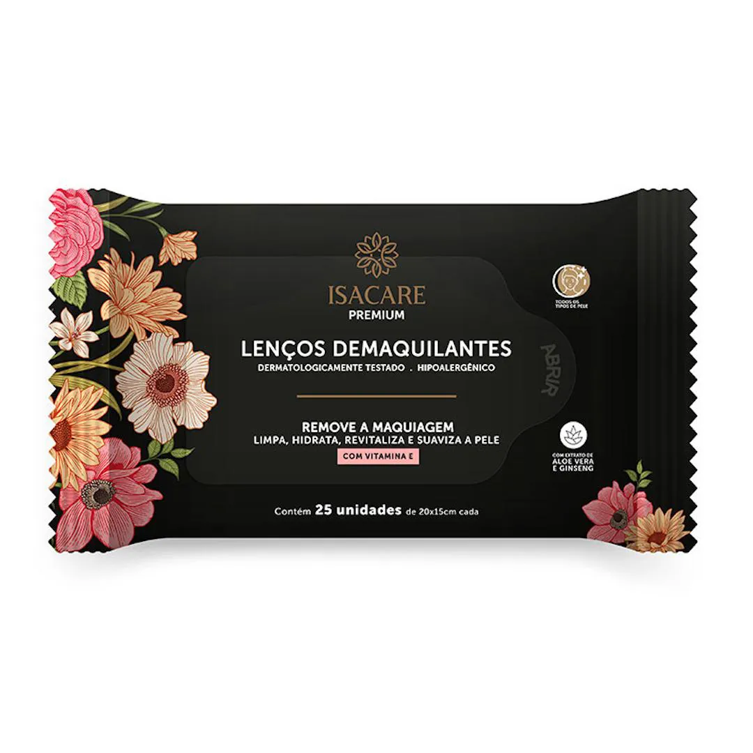 Lenços Demaquilantes Isacare Premium 20 unidades