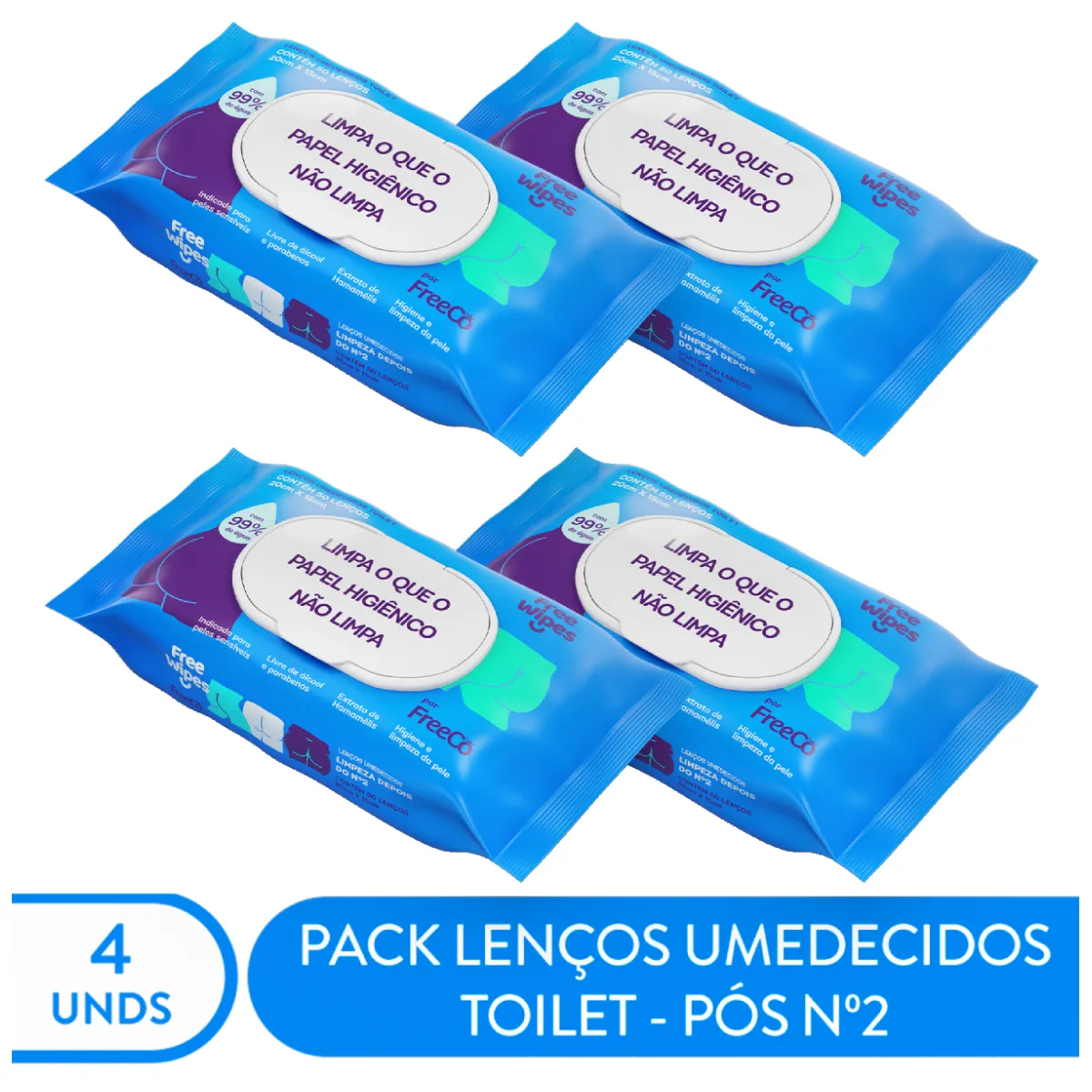 Lenço Umedecido Toilet Free Wipes 4 Unidades