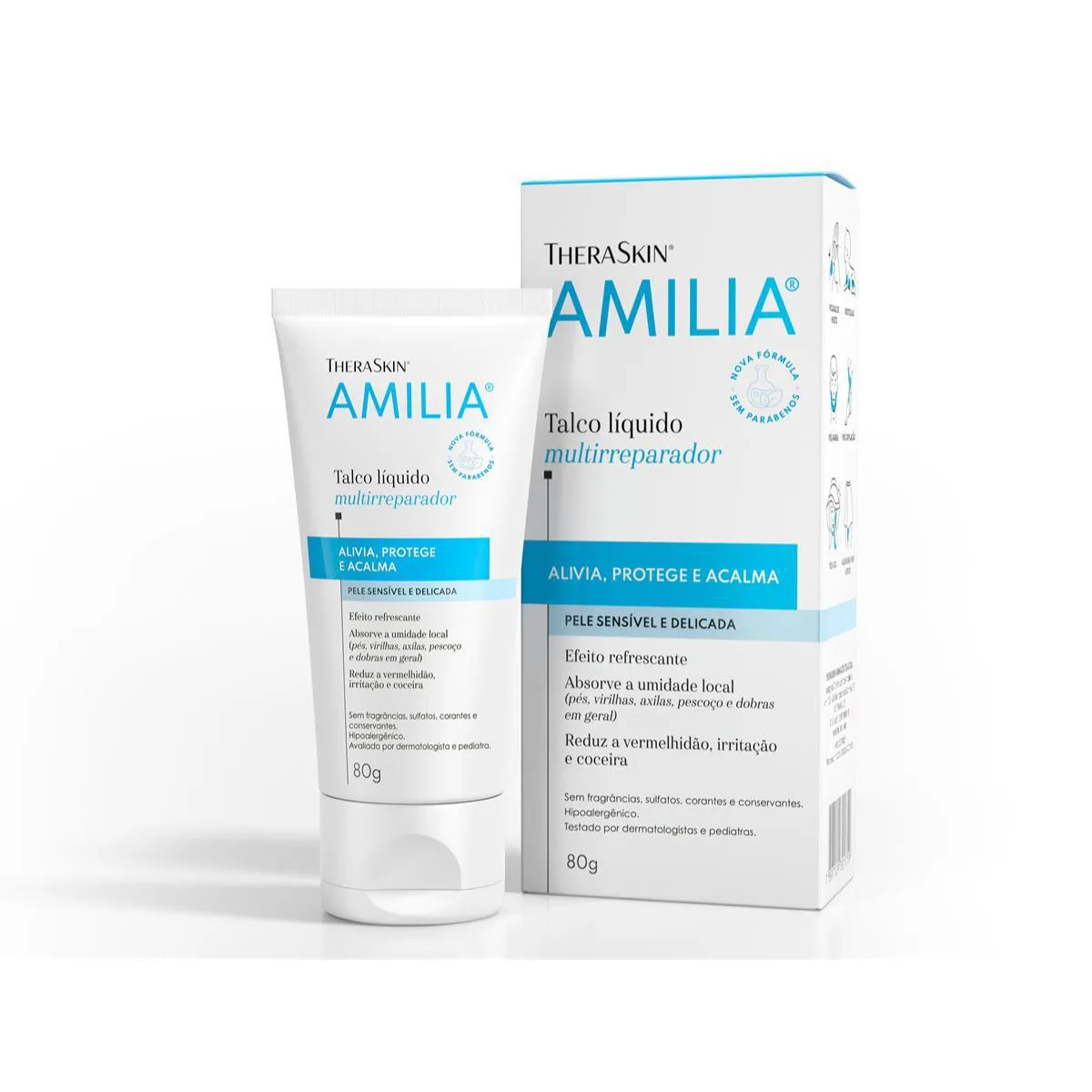 Talco Líquido Thera Skin Amilia Multirreparador Tripla Ação Pele Sensível e Delicada 80g