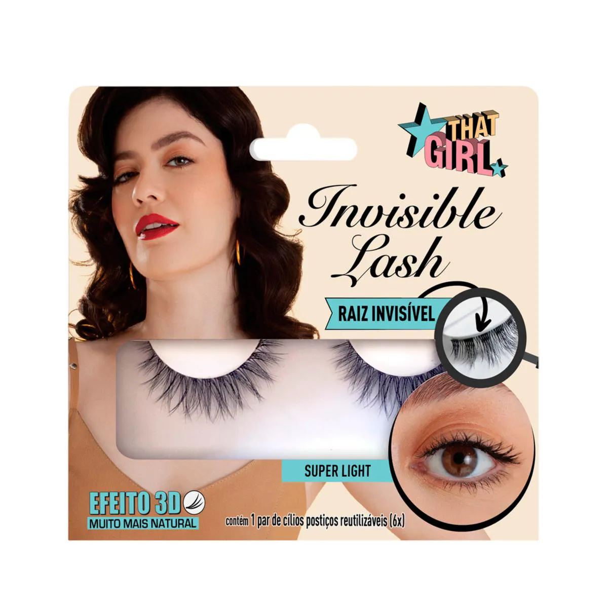 Cílios Postiços That Girl Invisible Lash 3D Super Light com 1 par