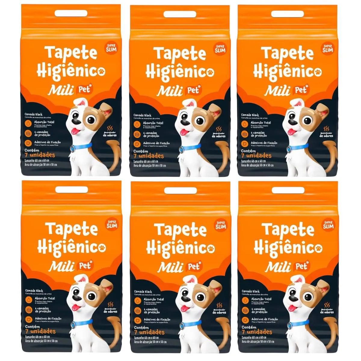 6 Un Tapete Higiênico Pet Super Slin Mili com 7un