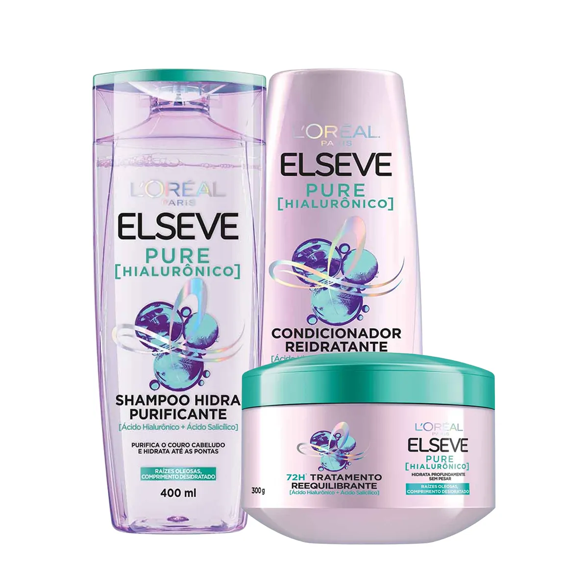 Kit L'Oréal Paris Elseve Pure Hialurônico Shampoo 400ml + Condicionador 400ml + Creme de Tratamento 300g