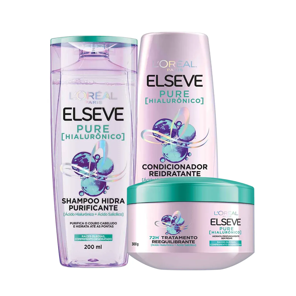 Kit L'Oréal Paris Elseve Pure Hialurônico Shampoo 200ml + Condicionador 200ml + Creme de Tratamento 300g