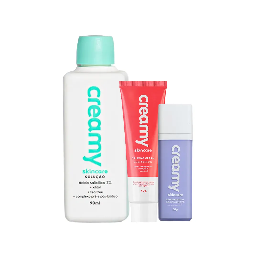 Kit Facial Creamy Skincare Tônico Antiacne Esfoliante 90ml + Creme Hidratante Facial Calming 40g + Sérum Facial Adapalenato 30g