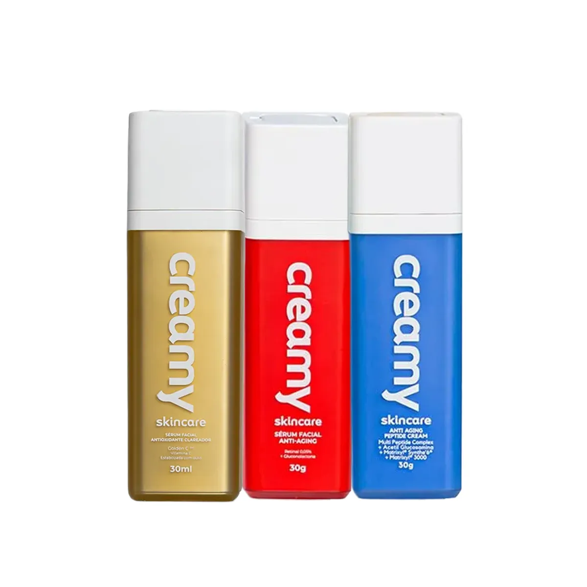 Kit Facial Creamy Skincare Creme Antissinais Peptide 30g + Sérum Clareador Vitamina C 30ml + Sérum Anti-Idade Retinal 30g