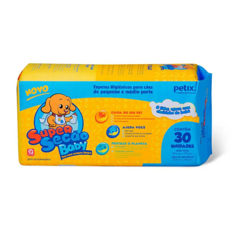 Tapete Higiênico Petix Super Secão Baby 30Un 60X55Cm