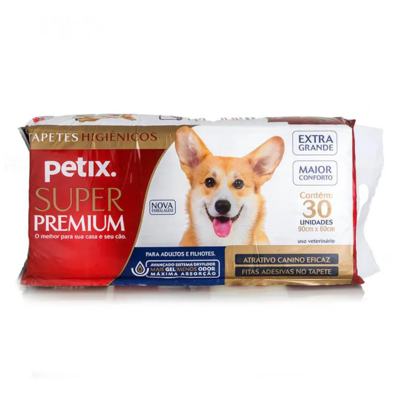 Tapete Higiênico Super Premium Petix 30Un 90X60Cm para Cães