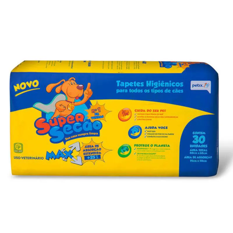 Tapete Higiênico Super Secão Max 80X60Cm 30Un para Cães