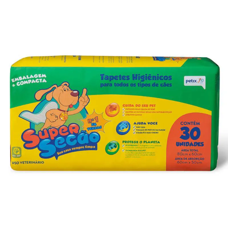 Tapete Higiênico Super Secão Petix 30Un 80X60Cm para Cães
