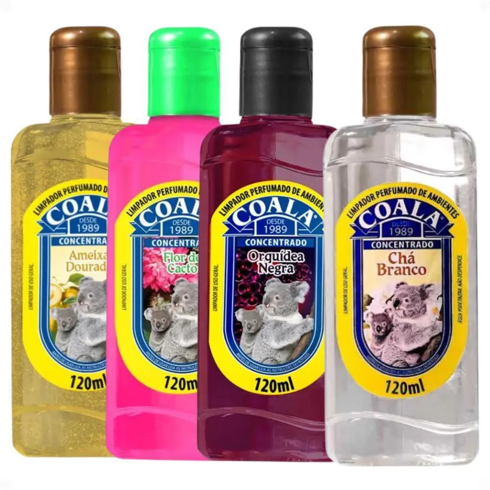 Kit Coala Limpadores Perfumados: Chá Branco, Ameixa Dourada, Flor de Cacto e Orquídea Negra 120ml