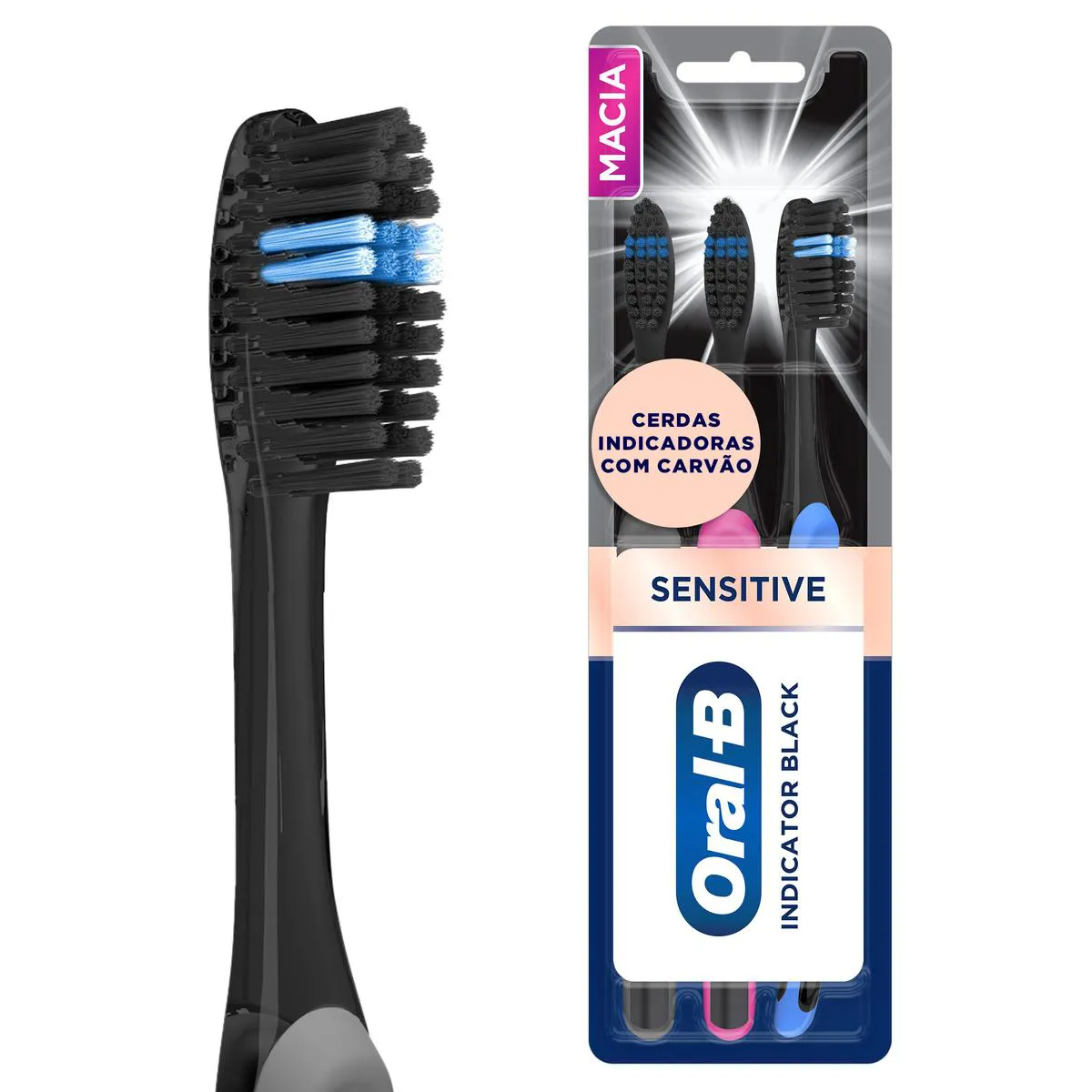 Escova de Dente Oral B Indicator Black Sensitive com Carvão 3 unidades