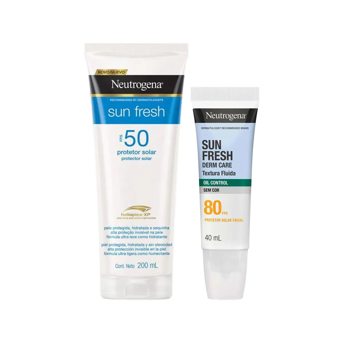 Kit Protetor Solar Neutrogena Sun Fresh Corporal FPS 50 200ml + Facial Derm Care Oil Control Fluido FPS 80 Sem Cor 40ml