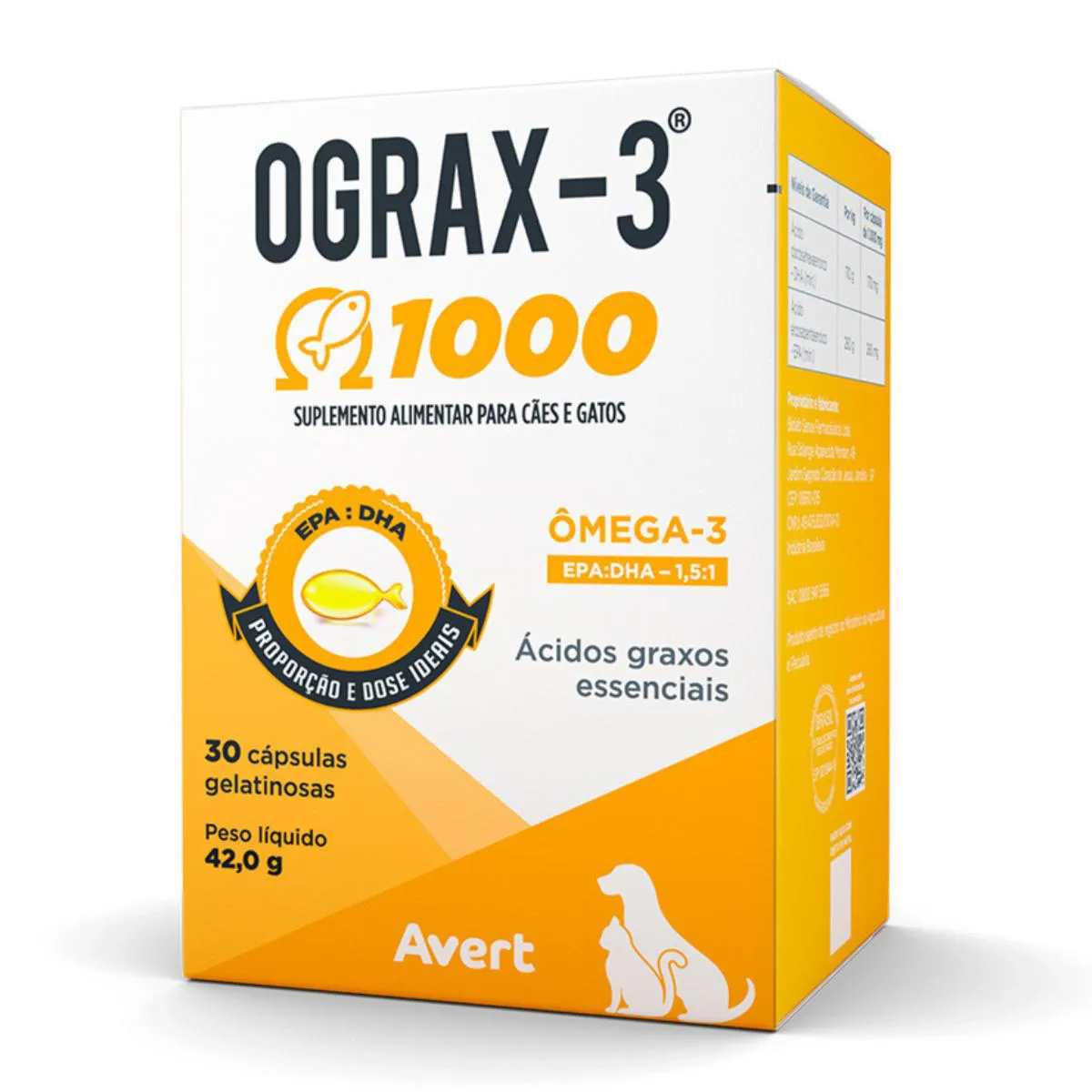 Suplemento Alimentar Ograx Ômega 3 1000Mg 30 Cápsulas para Cães e Gatos
