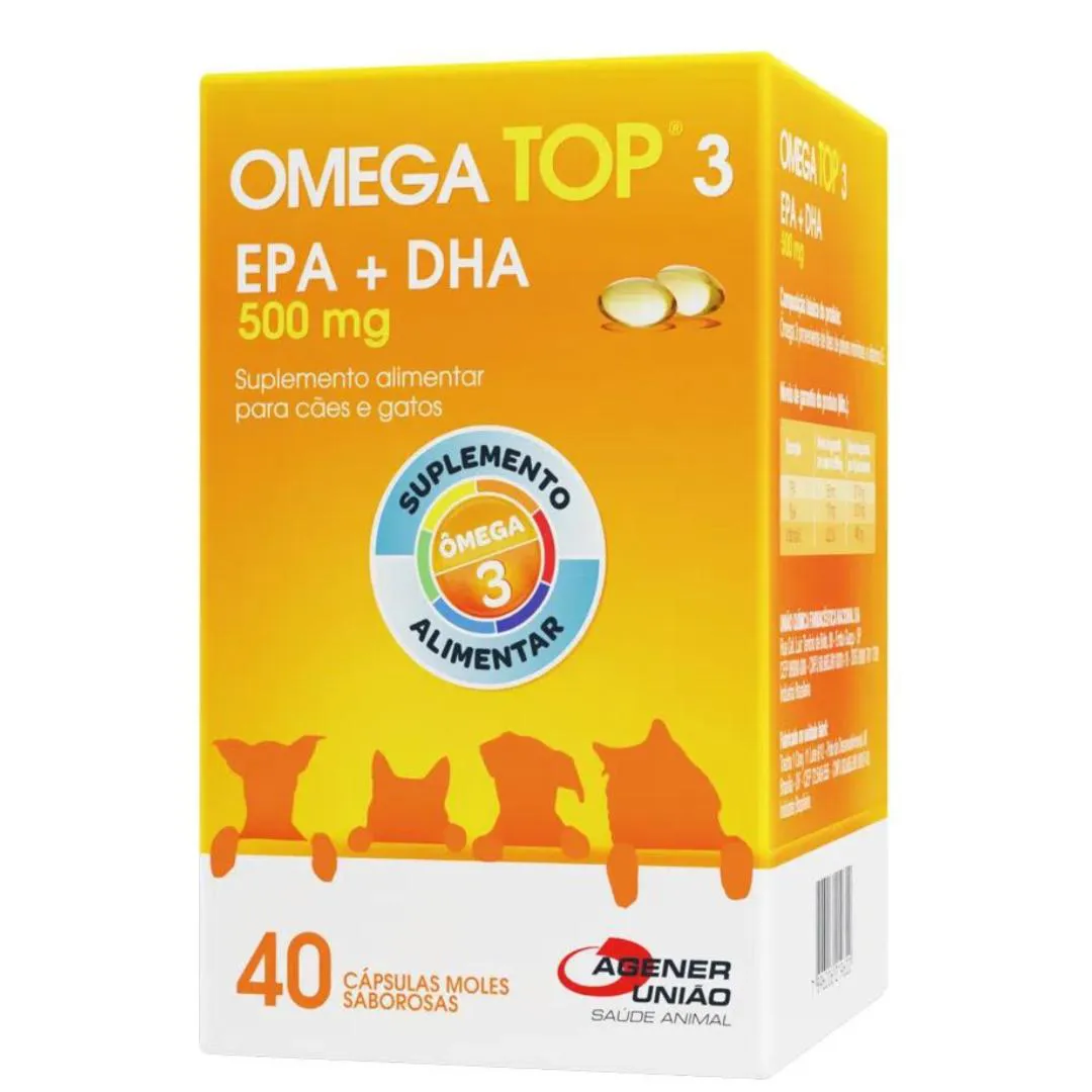 Suplemento Alimentar Omega Top 3 Epa + Dha 500Mg 40Cp para Cães e Gatos