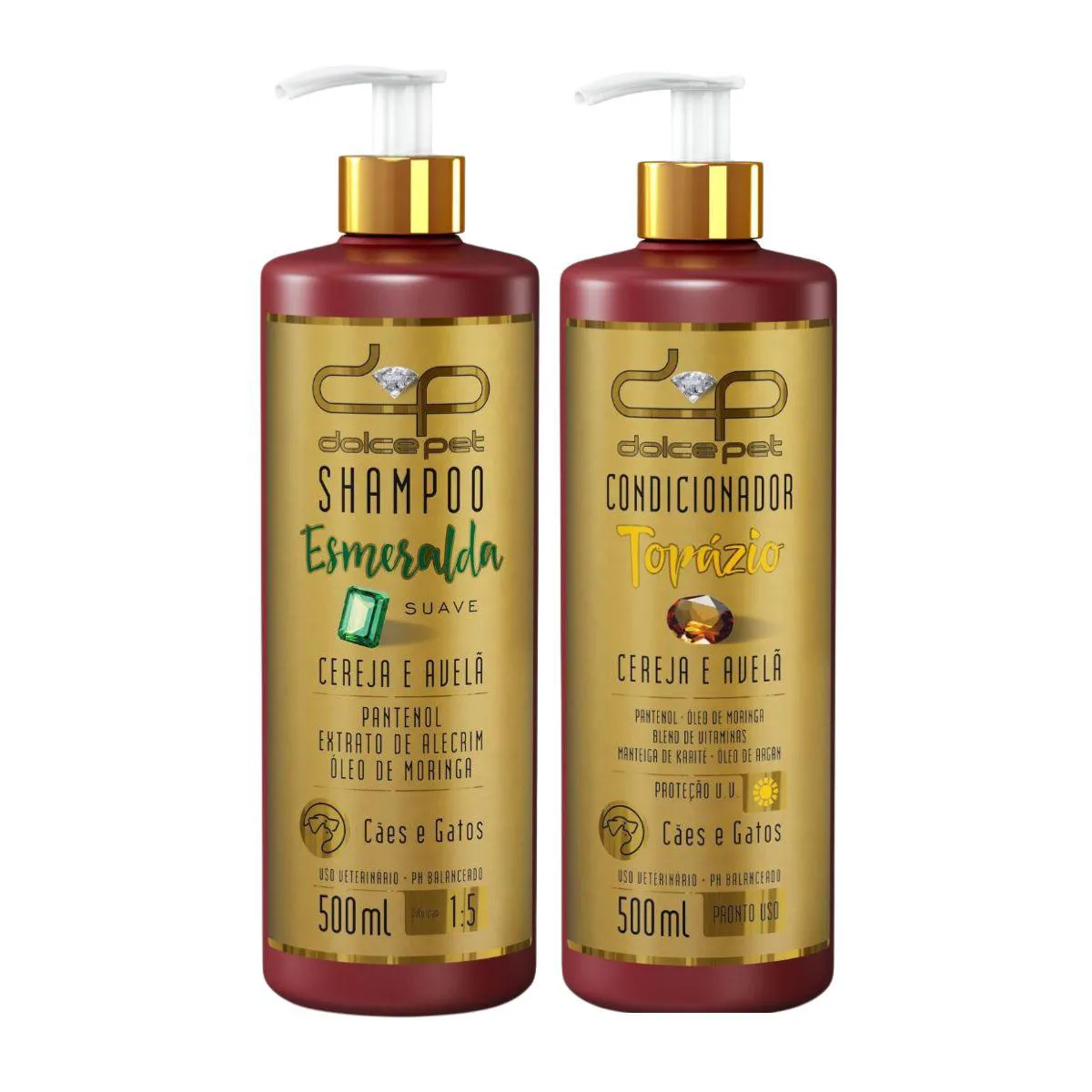 Kit Shampoo Suave + Condicionador Topázio Cereja e Avelã Dolce Pet para Cães e Gatos - 500Ml