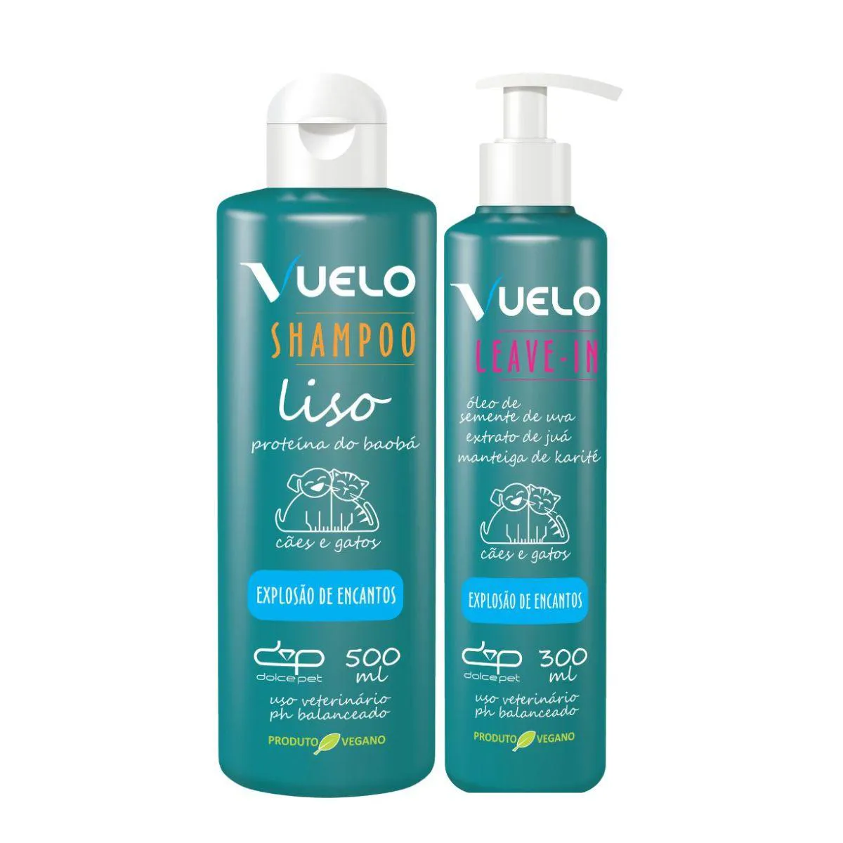 Kit Vuelo Shampoo Liso +Leave-In Explosão de Encantos para Cães e Gatos