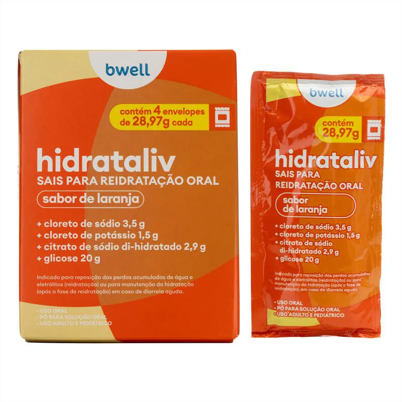 Sais para Reidratação bwell Hidrataliv Laranja 4 envelopes