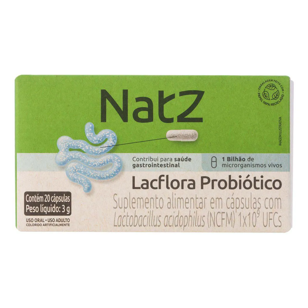 Probiótico Lactobacillus Acidophilus Natz 20 cápsulas