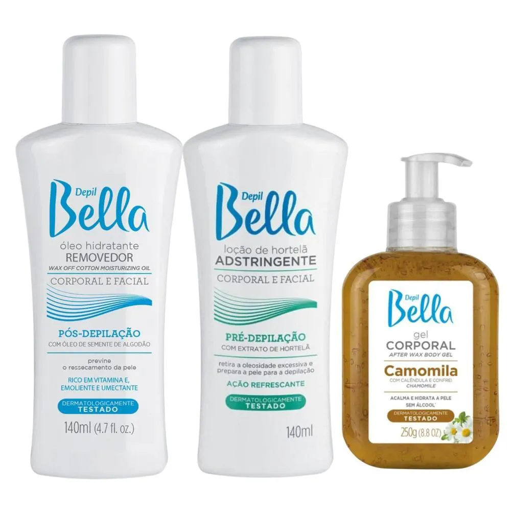 Kit Pré e Pós Depilação 140Ml + Gel Calmante Depil Bella