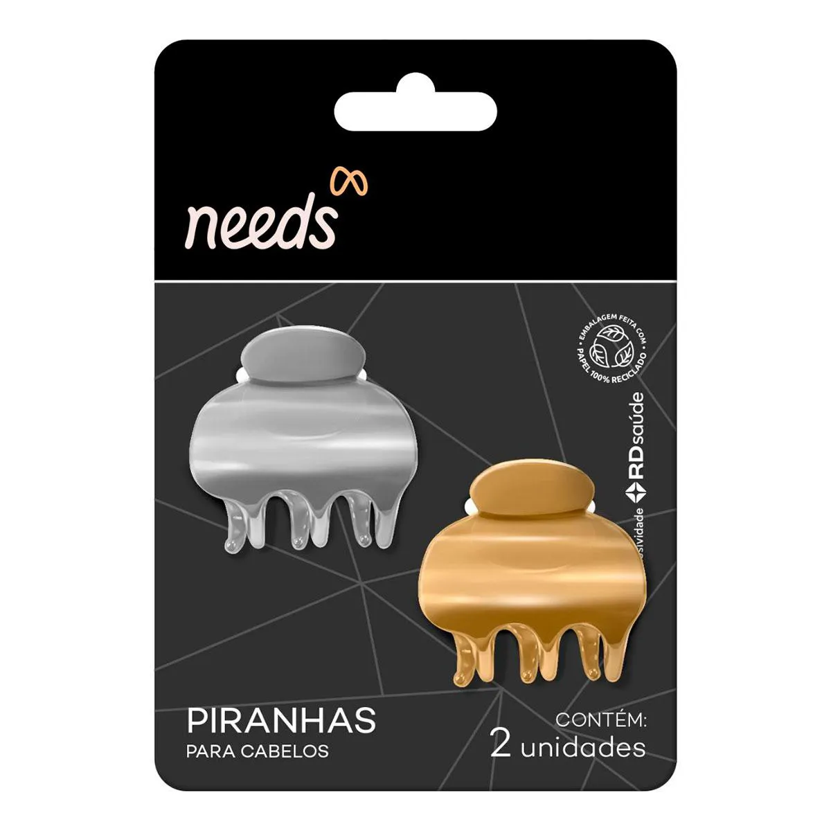Mini Piranha para Cabelo Needs Metal Prata e Dourado 2 Unidades