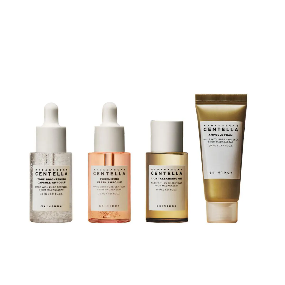 Kit Viagem Skin1004 Madagascar Centella Ampola Poremizing Fresh + Tone Brightening + Cleansing Oil + Espuma De Limpeza
