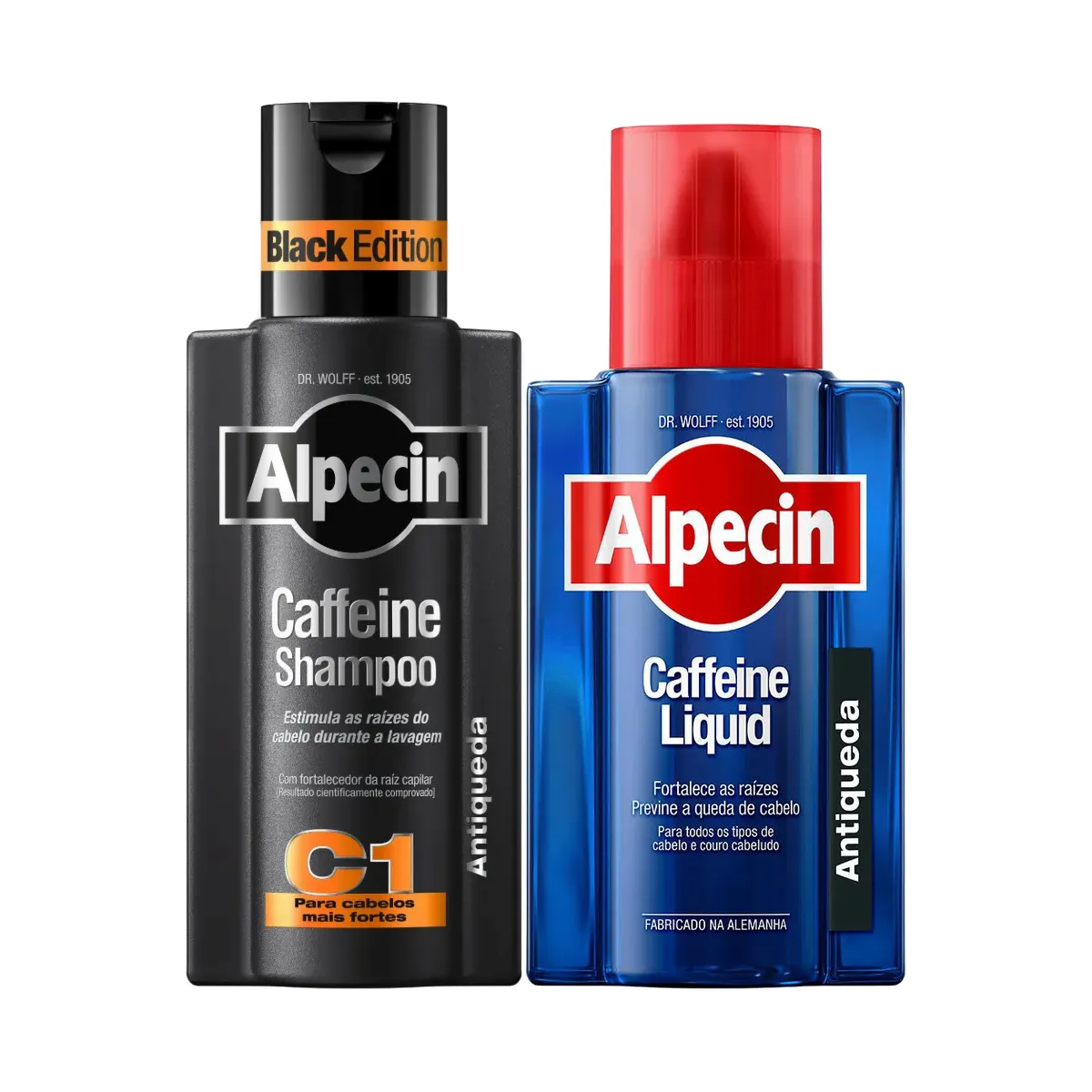 Kit Alpecin Caffeine Shampoo Antiqueda Black Edition 250ml + Tônico Capilar Liquid 200ml