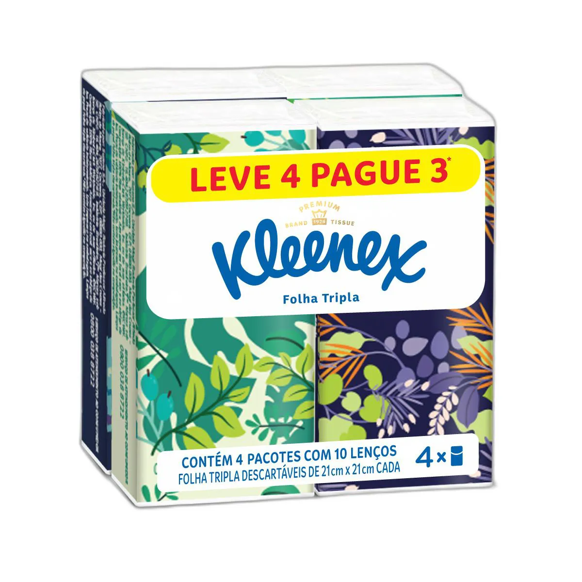 Kit Lenços de Papel de Bolso Kleenex Dia a Dia Folha Tripla com 4 pacotes de 10 folhas cada
