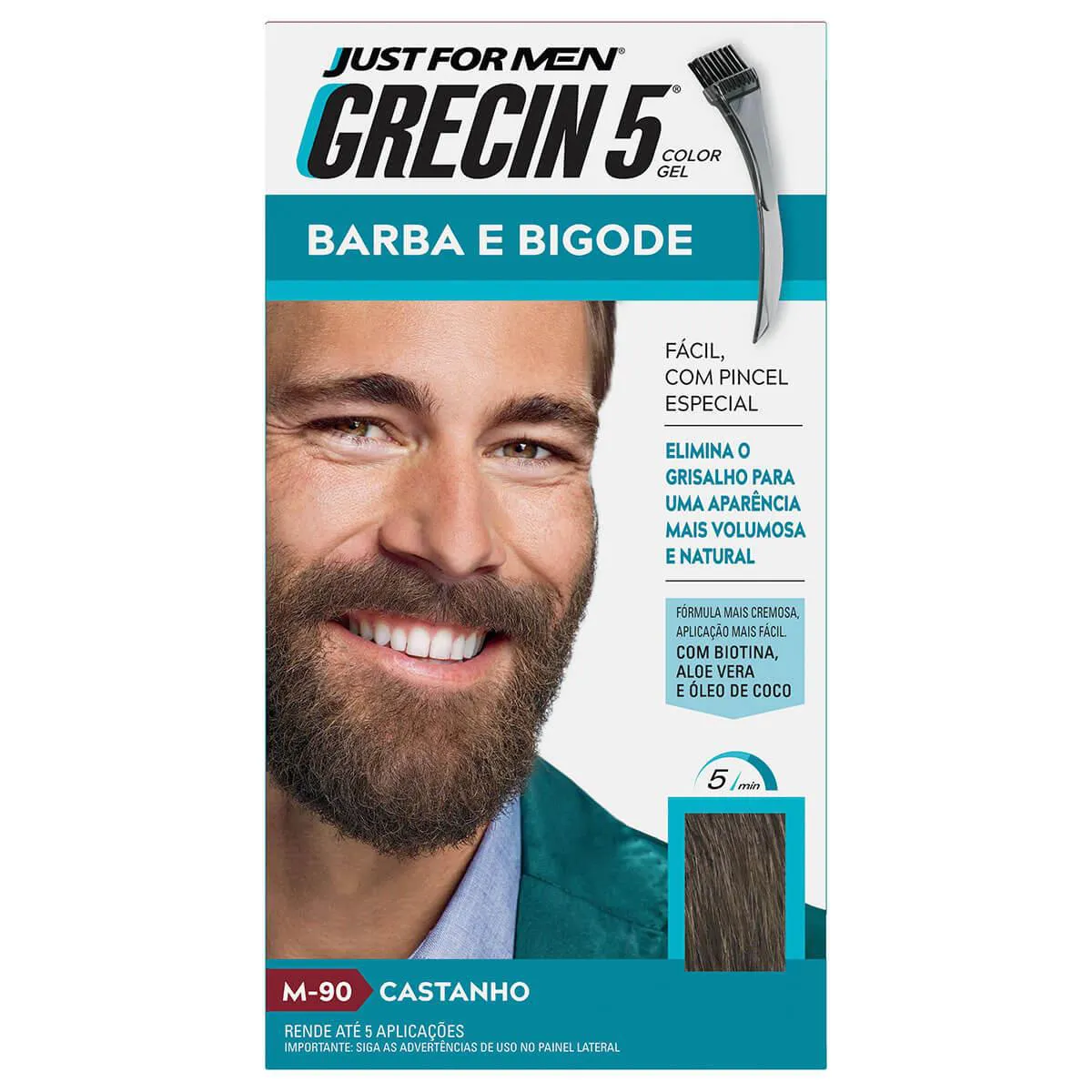 Tonalizante Grecin 5 Just For Men Color Gel Barba e Bigode - Castanho