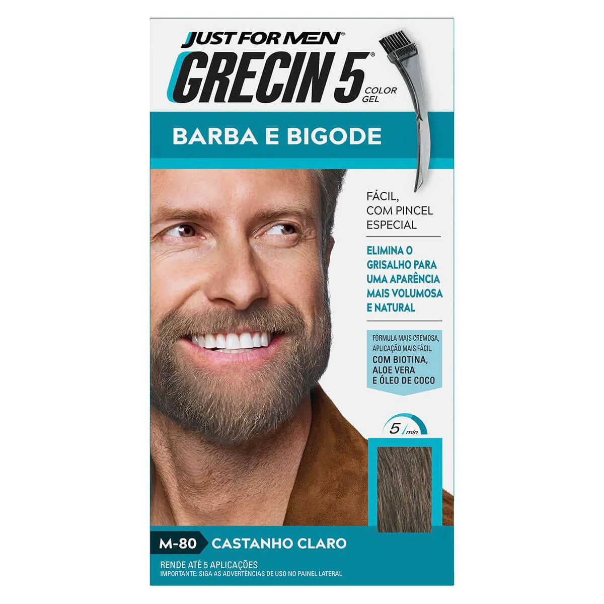 Tonalizante Grecin 5 Just For Men Color Gel Barba e Bigode - Castanho Claro