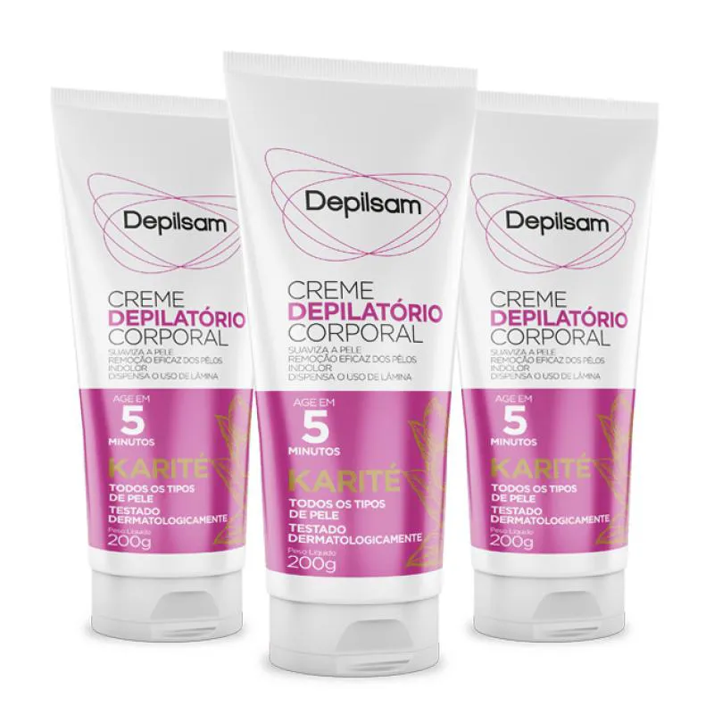 Kit Creme Depilatório Corporal Depilsam Karité 200g com 3 Unidades