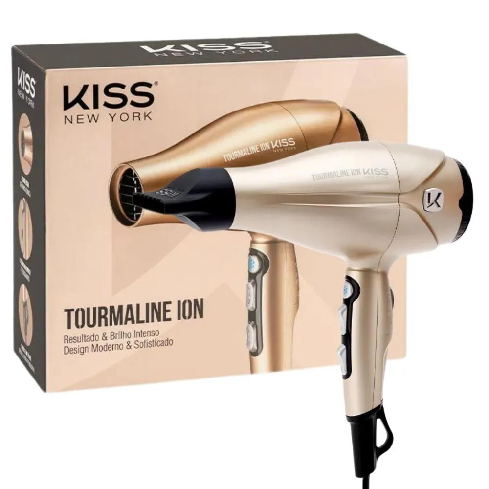 Secador Kiss New York Tourmaline Ion Dourado 2000w 127v Bdp06pbr