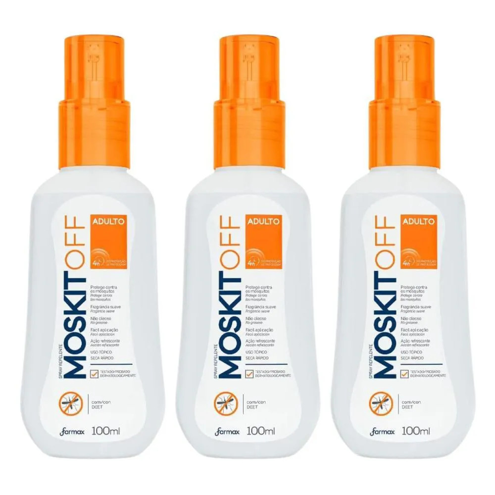 Kit Spray Repelente Farmax Moskitoff Adulto com 3 100ml