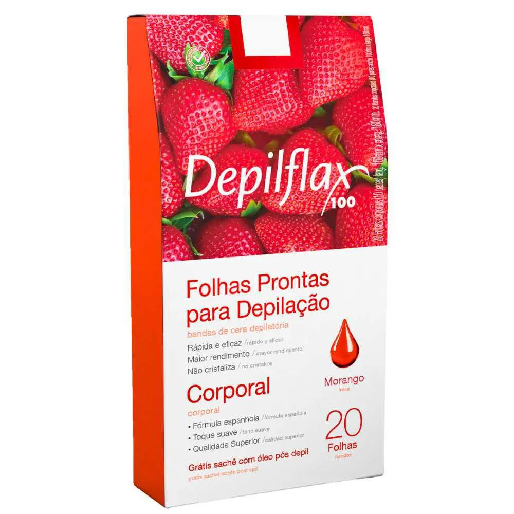 Folhas Prontas Corporais Depilflax Morango C/ 20 Und
