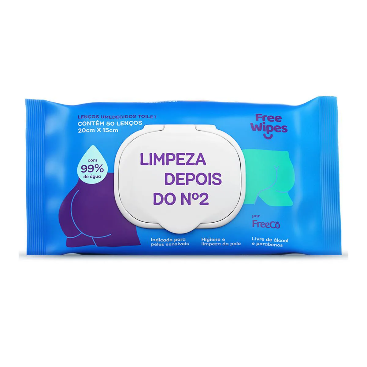 Lenço Umedecido Free Wipes Limpeza Depois do Nº2 50 unidades