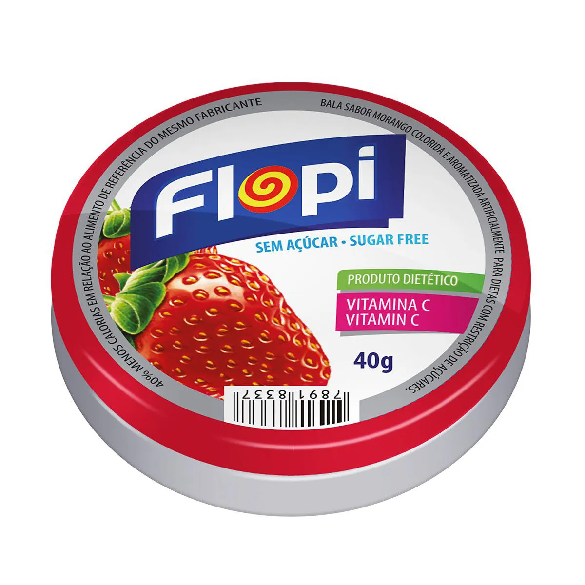 Bala Flopi Morango Sem Açúcar 40g