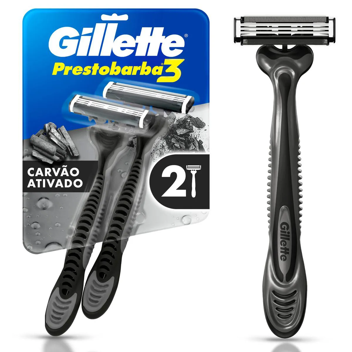 Aparelho de Barbear Descartável Gillette Prestobarba 3 Carvão Ativado 2 unidades