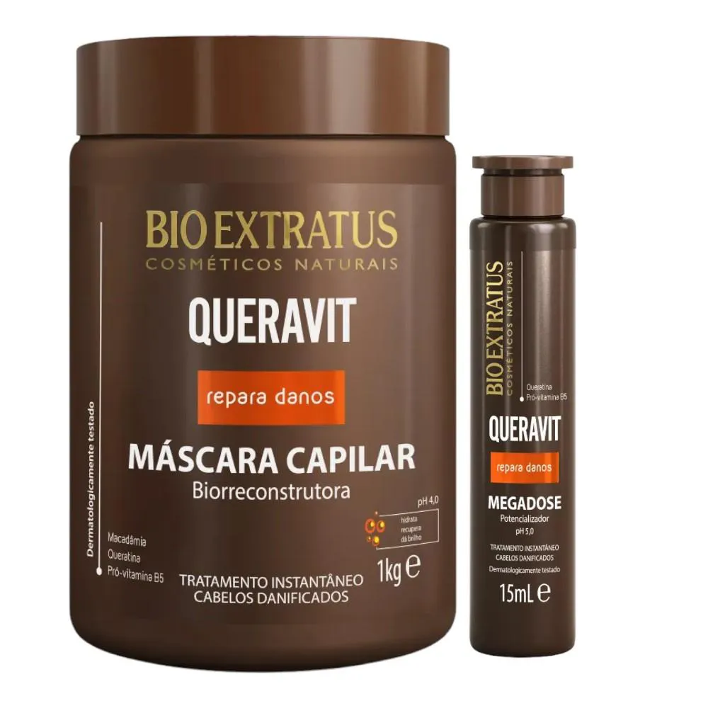Kit Queravit Hidratação Capilar 1 Máscara 1Kg 1 Megadose 15Ml