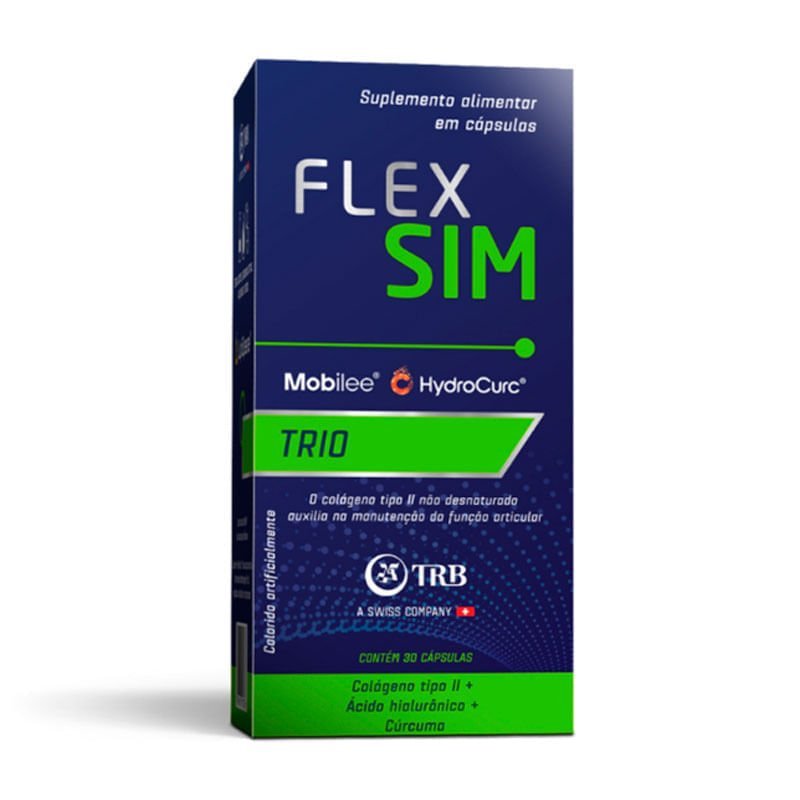 Flex Sim Trio Colágeno Tipo II + Ácido Hialurônico + Cúrcuma 30 Comprimidos TRB
