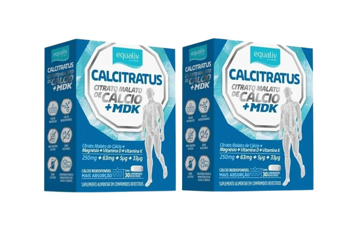 KIT 2 CALCITRATUS + MDK CITRATO MALATO CáLCIO EQUALIV 30CáP