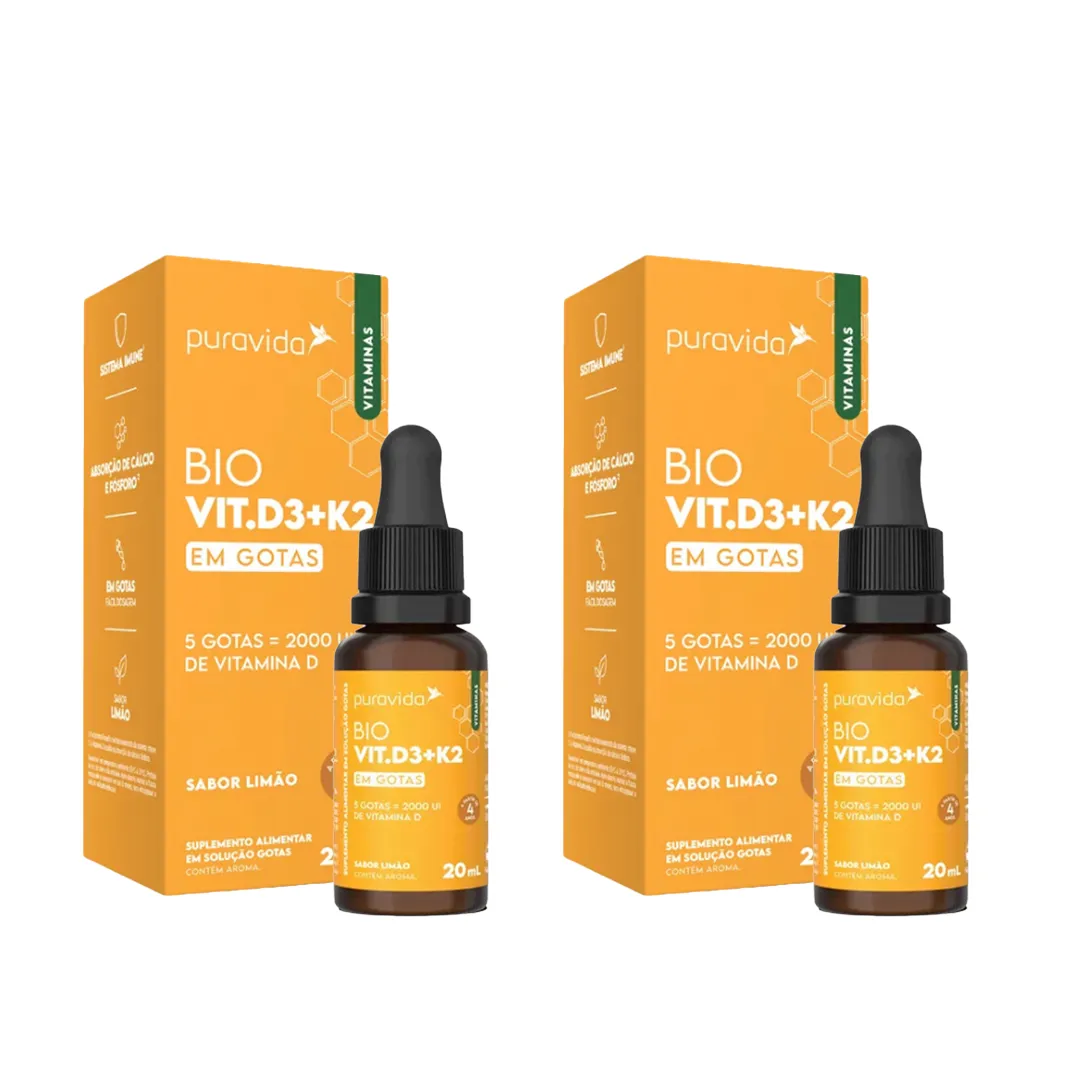 Kit 2 Suplemento Bio Vit.D3+K2 Gotas Sabor Limão – Puravida