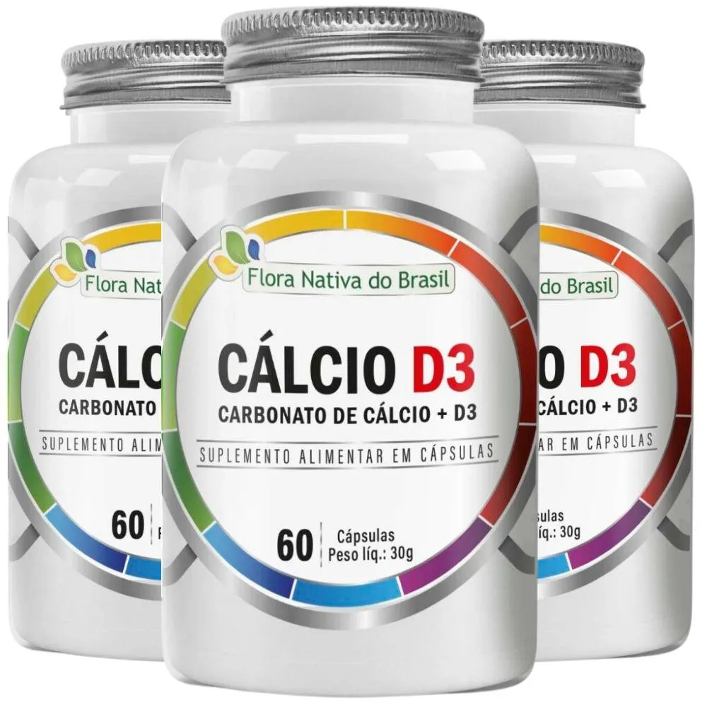 Kit 3x Cálcio D3 (carbonato de Cálcio + Vitamina D3) 60 cápsulas – Flora Nativa